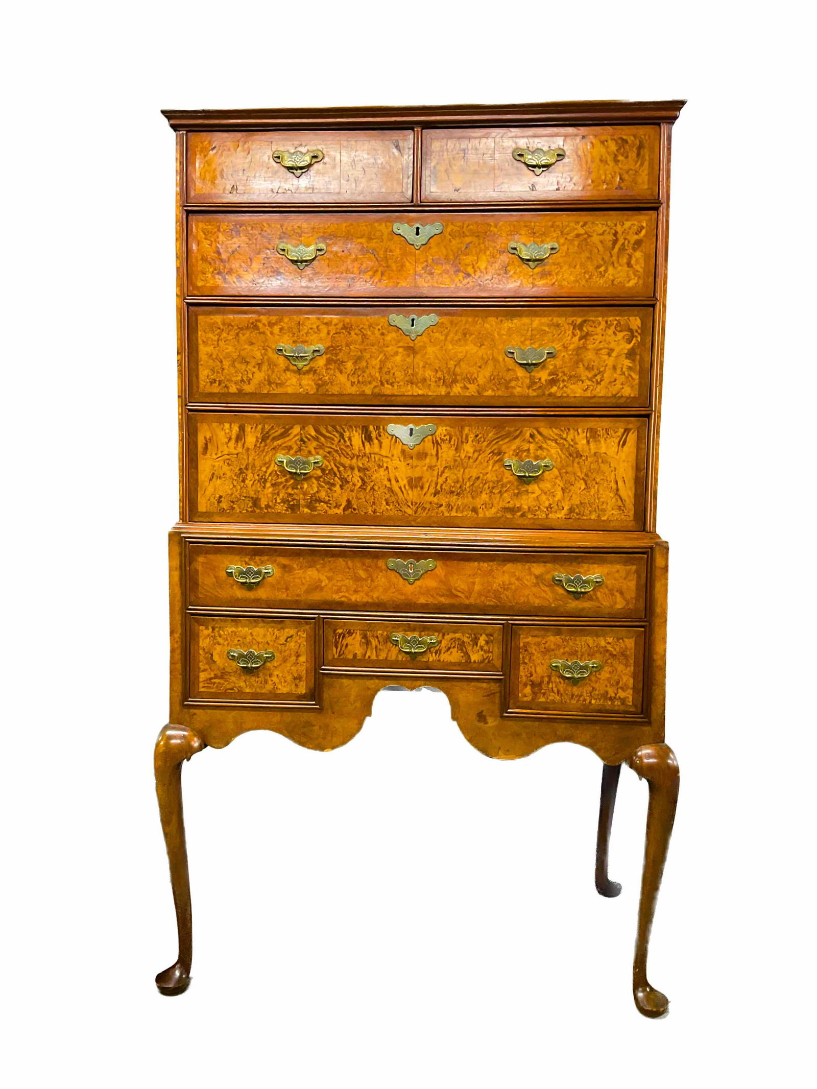 MA Queen Anne Burl Walnut Highboy (1 of 5)