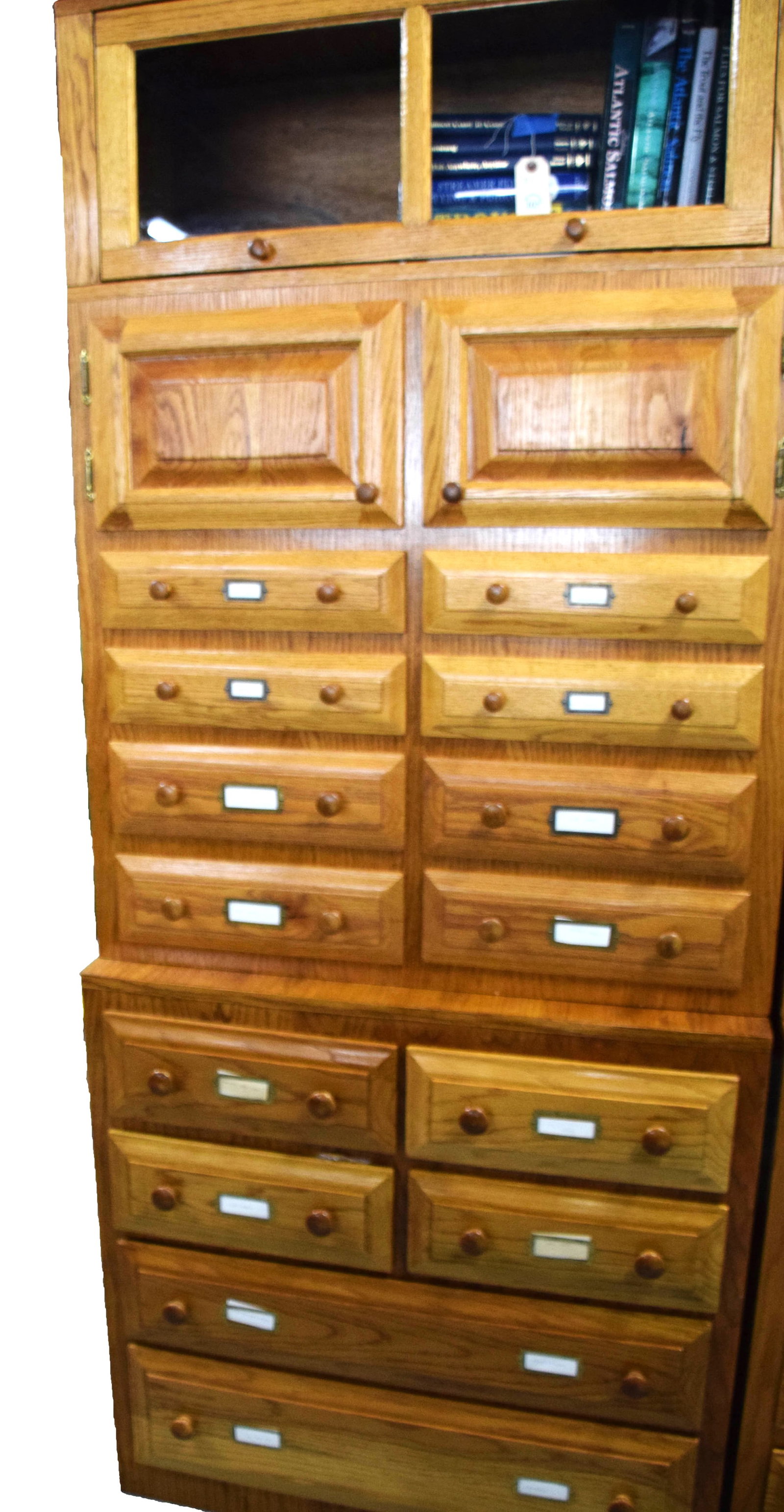 Fly Fishing Material with Hundreds of Rare Feathers-Part 1: A large cabinet Chalk full of rare feathers and other fly fishing material to include Golden and Silver Pheasants and Jungle Cock. Enough material to start a flyfishing business. Cabinet is 20th centu