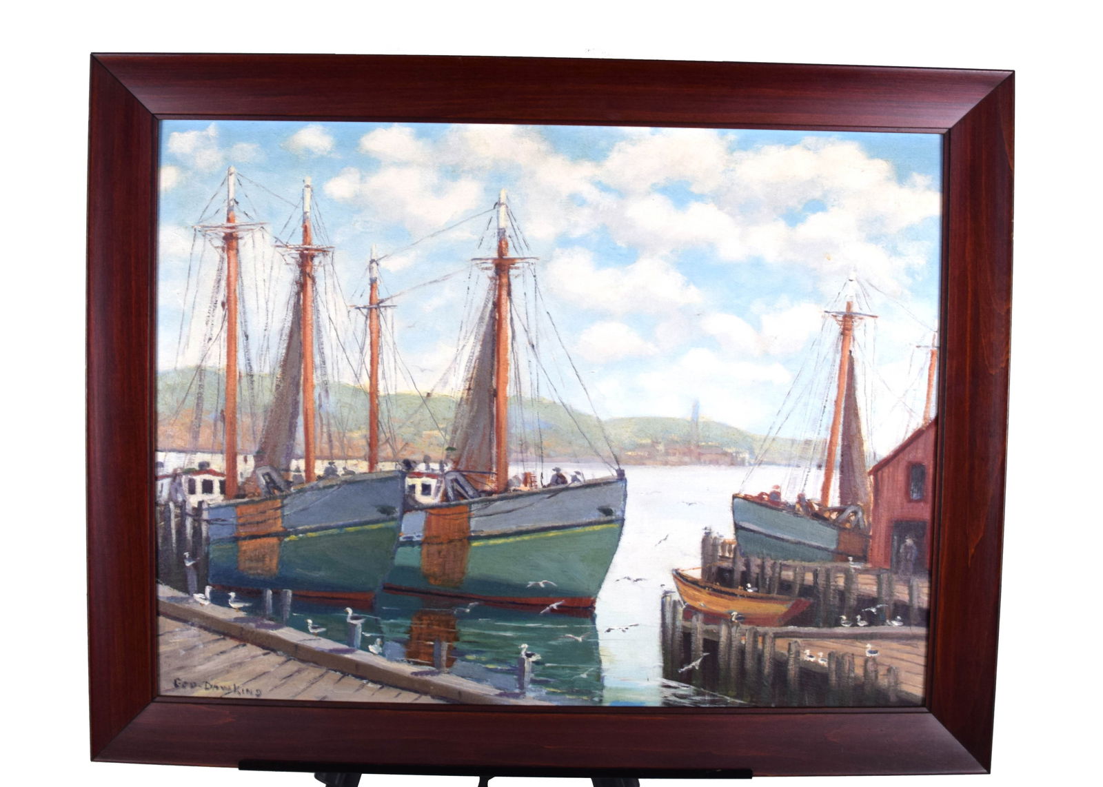 Oil Painting: Oil on Masonite of a North Shore harbor scene by George Dawkins. Dimensions: 18" x 24"