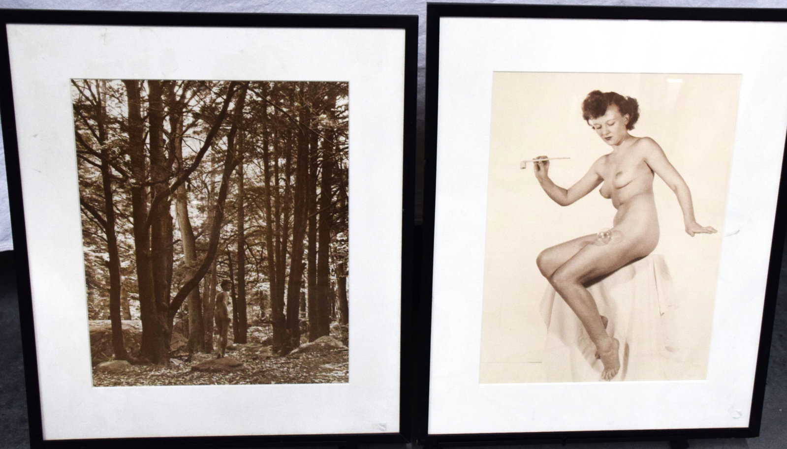 B. Vincent Abbott Nude Photos: Four nude photos under glass from Bernard Abbott Studio, Boston MA. one entitled "La Boutique". Dimensions: 15.5" x 12.5", 16" x 11.5", 16" x 12", 16" x 12"