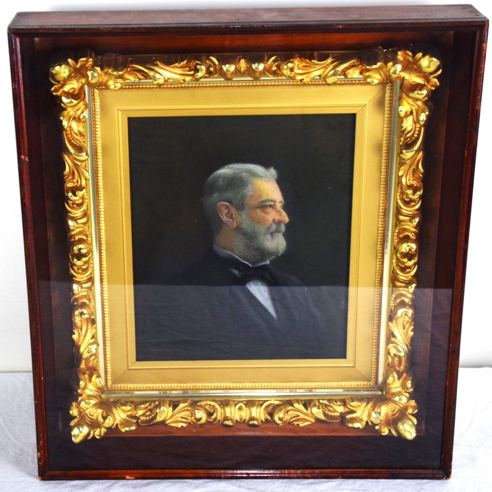 President Grant Shadow Box: Excellent pastel portrait of President Grant and a wonderful shadow box. Dimensions: 20" x 18" Overall