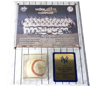 I998 Yankee Signed Team Ball and Plaque