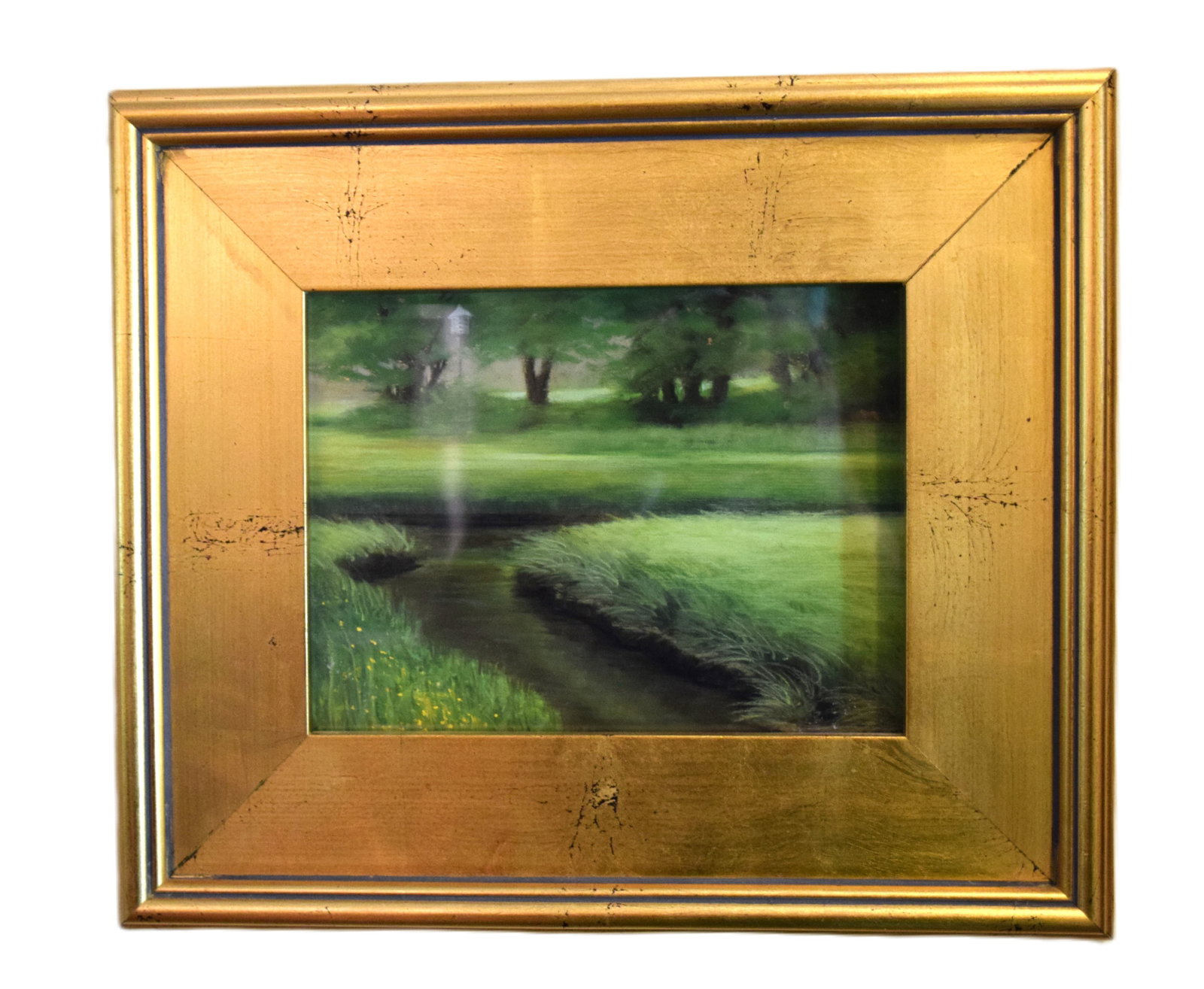Suzanne Payne Pastel Of A Marsh: Framed pastel of a marsh scene by Suzanne Payne titled "Paddy Creek". This work won first prize at the Pastel Society Of New Hampshire. Dimensions: 12" x 14" Overall size