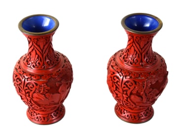 Pair of Cinnabar Vases