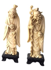 Pair Of Carved Bone Chinese Figures