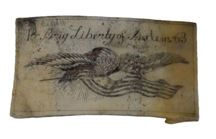 1863 Scrimshaw Whalebone of an American Eagle Associated With the Brig Liberty Of Salem Ma.