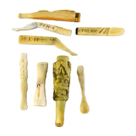 Eight Piece Whalebone Lot Of Smoking Devices
