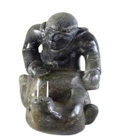Large Inuit Statue with Walrus