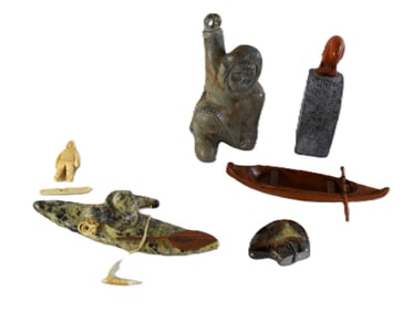 Inuit Lot Including A Man In a Kayak With Harpoon
