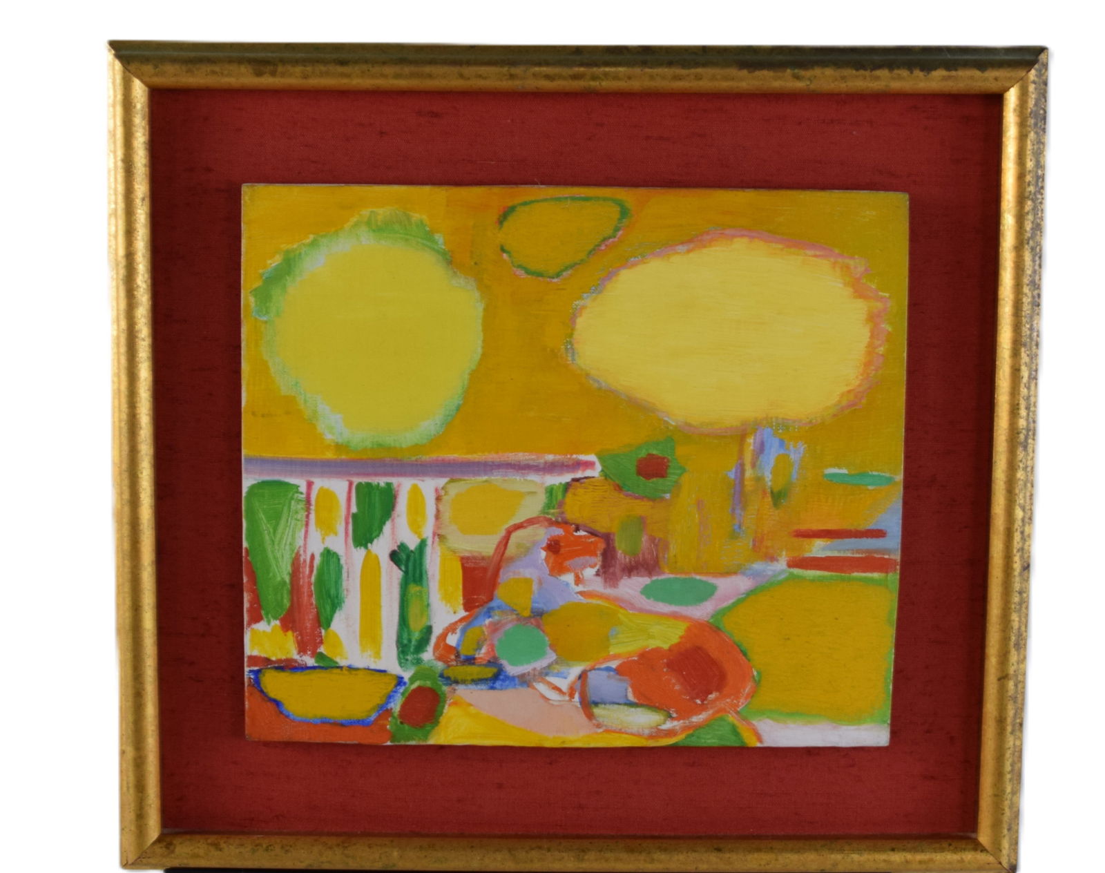John Grillo Abstract Landscape: Abstract oil painting on board titled landscape II. John Grillo (1917 - 2014) worked in Massachusetts and is known for Abstract expressionist painting. Provenance: In the collection of the former dire