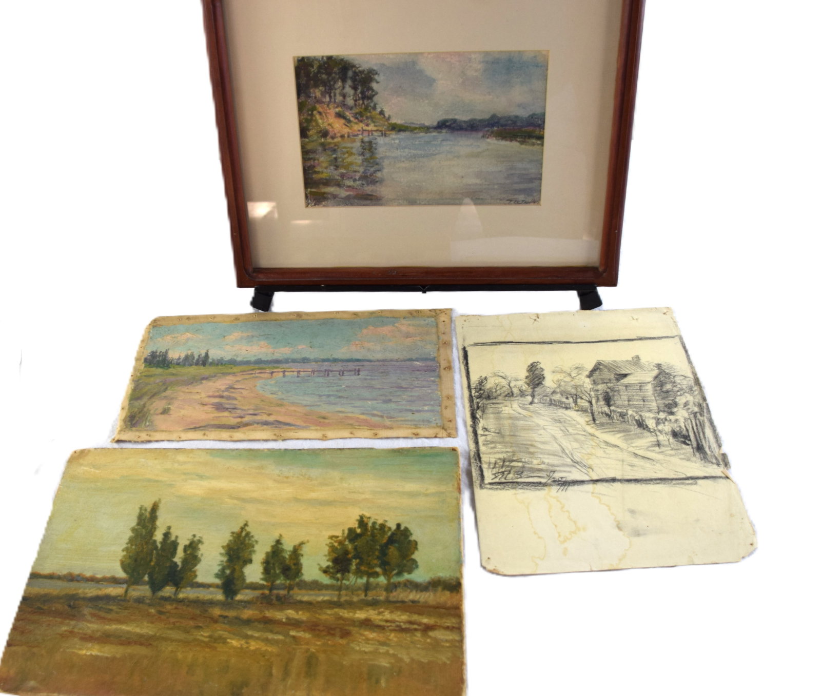 Portfolio of Edward Boulton Art: Portfolio of 18 items of art-paintings, watercolors and drawings by Edward Boulton. Edward W. Boulton (19th century) worked in Philadelphia Pennsylvania and is known for painting landscapes. From a re