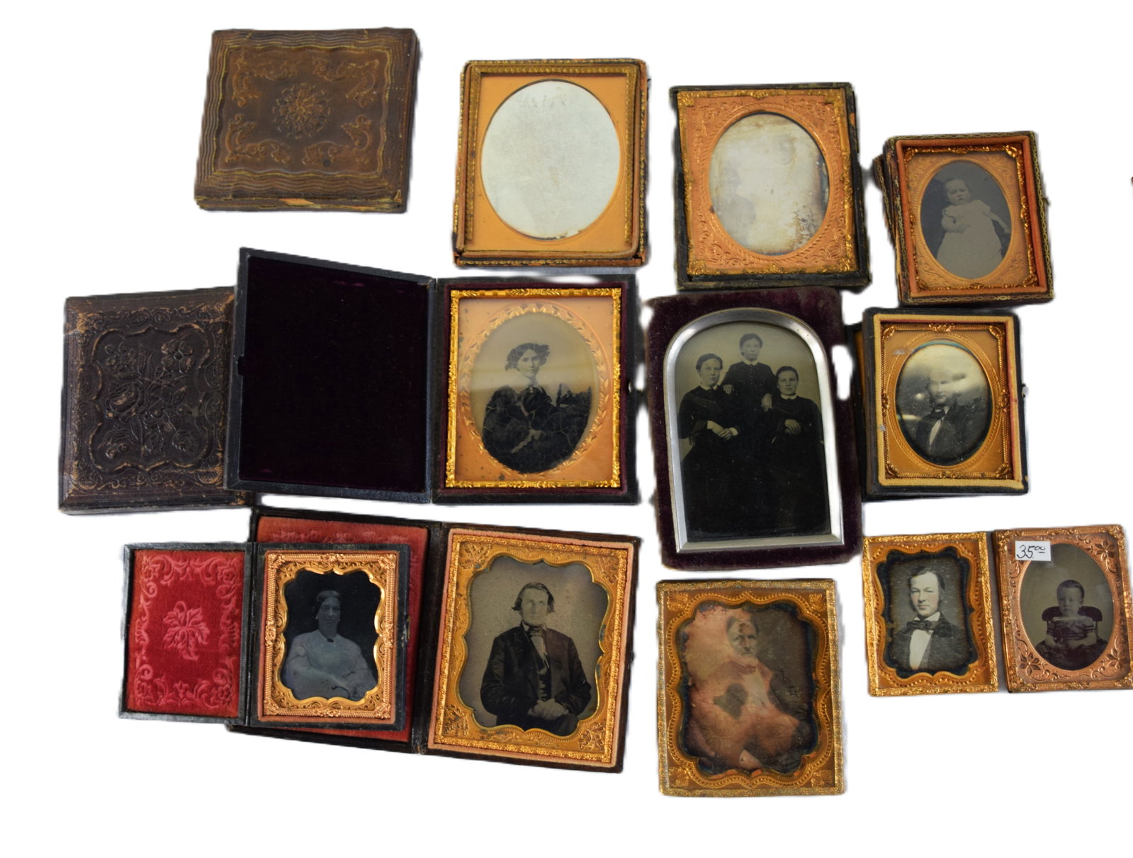 Collection Of Daguerreotypes: Collection of 12 Daguerreotypes of men, women and children, etc.