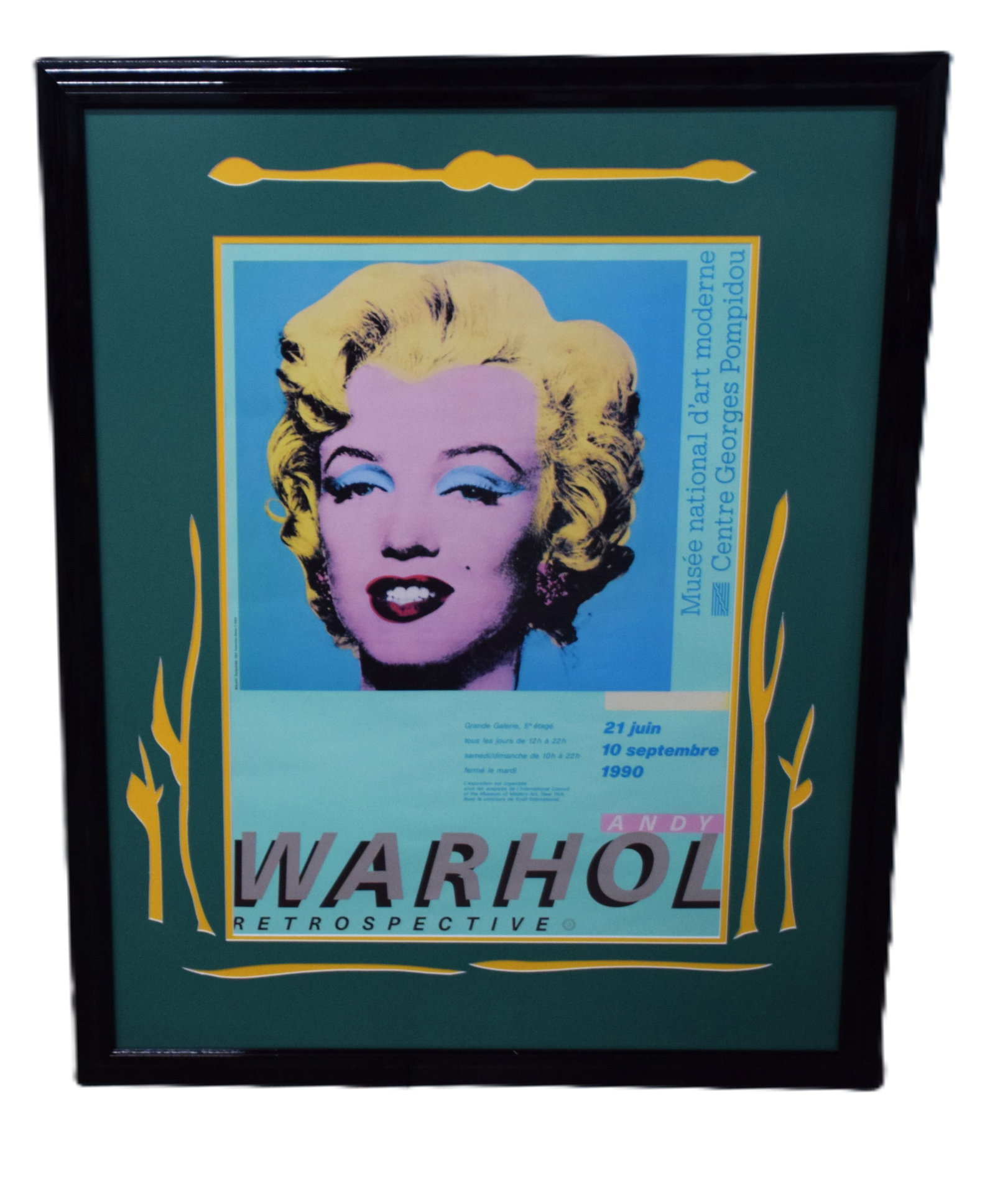 Marilyn Monroe Poster: Marilyn Monroe/Andy Warhol framed poster from the Marie Caruso Estate-Nashua NH. Dimensions: 28" x 19"