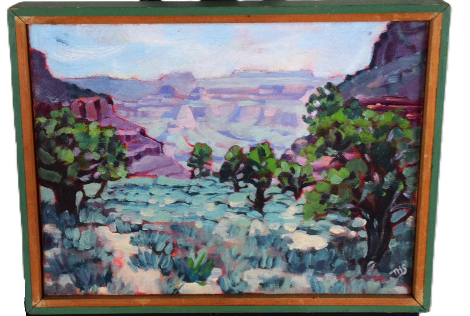 Impressionist Landscape: Framed impressionist landscape, oil on canvas, entitled "Canyon Views II" and signed lower right THS. Dimensions: 10" x 13" Overall