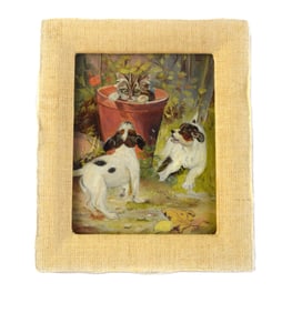 Dogs and Cat Oil Painting