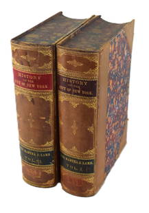 History Of The City Of New York, 2 Vol: The History of the City of New York in hardcover, 1st Edition in two volumes published in 1877. Original 3/4 tan leather over marbled boards and gilt titles on spine with marbled page edges and end pa