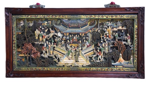 Polychrome Asian Carved Village