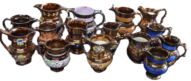 15 copper luster table items