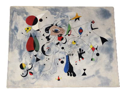 Joan Miró Watercolor: This is an unframed watercolor on paper signed Mir&#243; on lower left. The abstract painting depicts figures, eyes and celestial bodies. Joan Mir&#243; (1893 - 1983) worked in both Spain and France a
