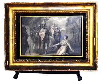 18th C Print With Reverse Painted Glass