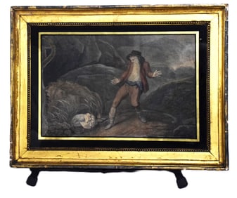 18th C Print With Reverse Painted Glass