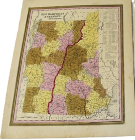 Colored Map of New Hampshire and Vermont