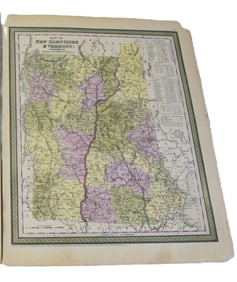 Colored Map of New Hampshire and Vermont