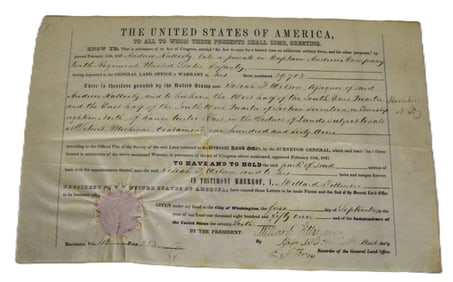 Millard Fillmore Signed Land Grant