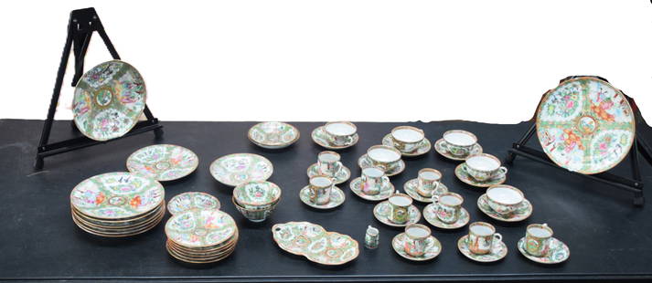 Large Lot Of Rose Medallion: A large selection of Rose Medallion to include 15 cups and saucers, shaped serving dish, two shallow bowls, 6 dinner plates, 8 luncheon plates, other misc. with approximately 35 pieces. Most marked Ch