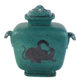 Rare Silver On Pottery Vase