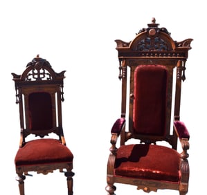 Two Walnut Cathedral Chairs