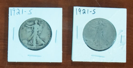 Two 1921-S Half Dollars
