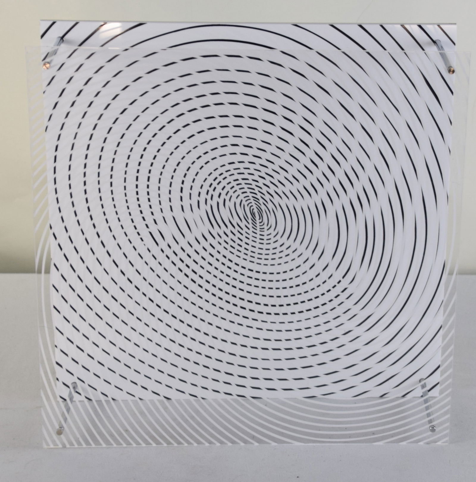 Jesus Soto Artwork: Screenprint on acrylic panels with metal rods titled "Espiral Double" number 36 of 110, signed on back. Jesus Rafael Soto (1923 - 2005) worked in Venezuela and France and is known for Op art and