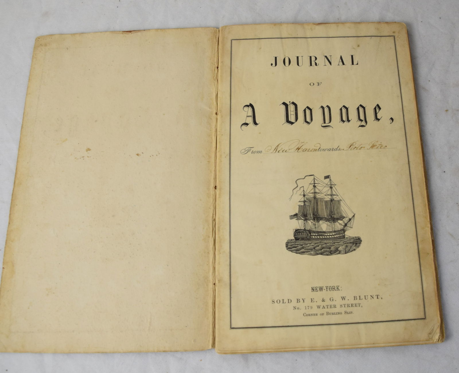 1865-6 Ships Log: An 1865-66 Ship's Log of the Brig Thomas Turull commanded by Captain A. F. Thompson sailing from New Haven to Maya Gulf (Mayaguez Porto Rico) to collect molasses and sugar. They left New Haven 25
