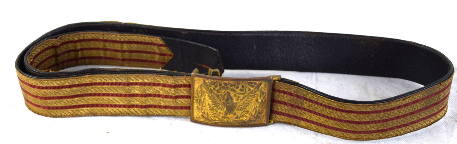 Civil War Dress Belt/Buckle: Civil War Union dress belt and buckle with three red stripes, representing artillery.
