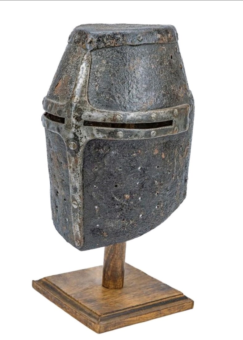 Scarce Original 14TH/16TH Century German Great Helm, Topfhelm Funeral Helmet: Amazing and beautiful mid 14th to late?16th Century German "Great Helm" Topfhelm Helmet which we have been told by several leading experts that this helmet most likely was used into the 17th century