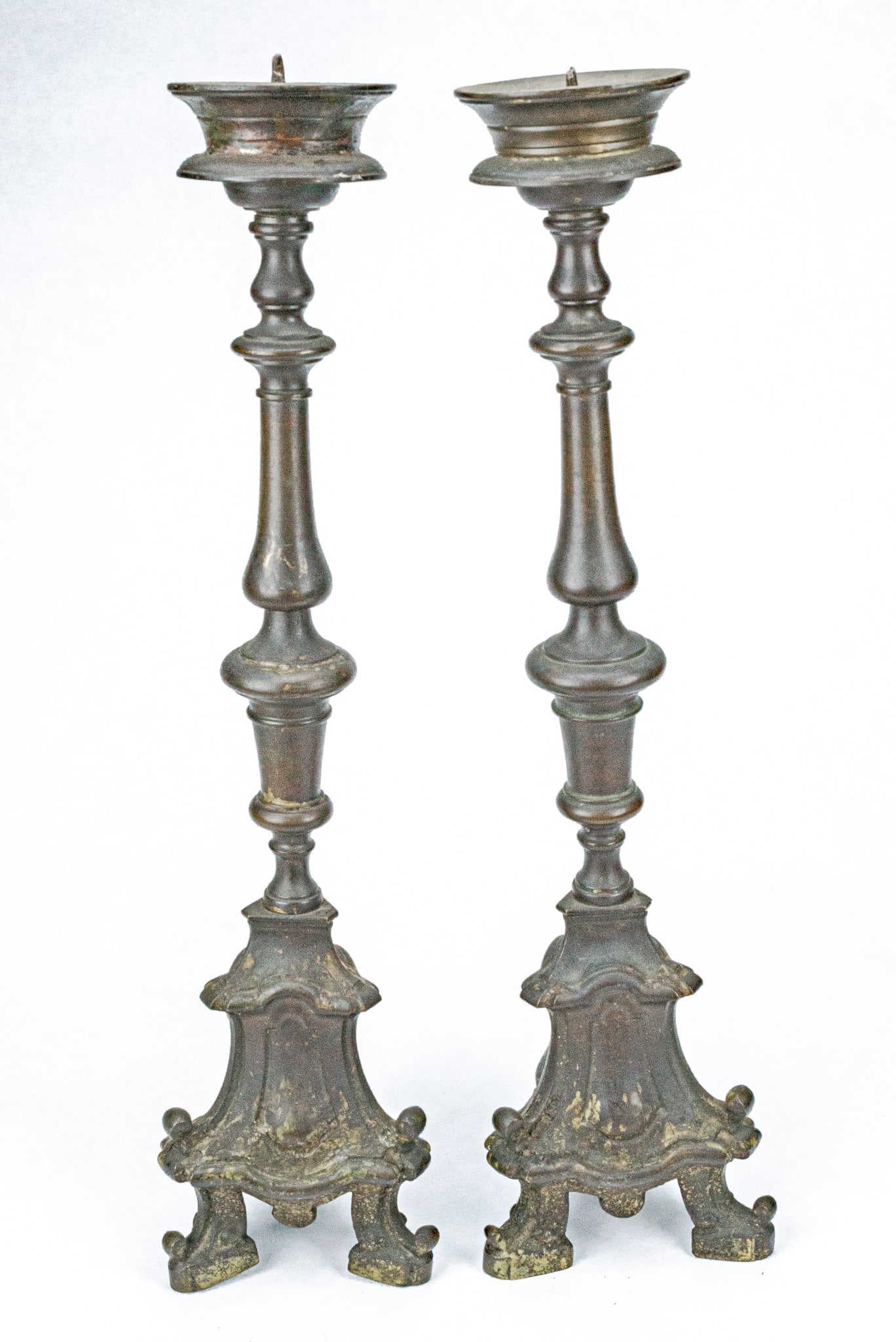 Matched Pair of Late 17th Century Tall Italian Baroque Style Solid Bronze Pricket Alter Candlesticks (1 of 18)