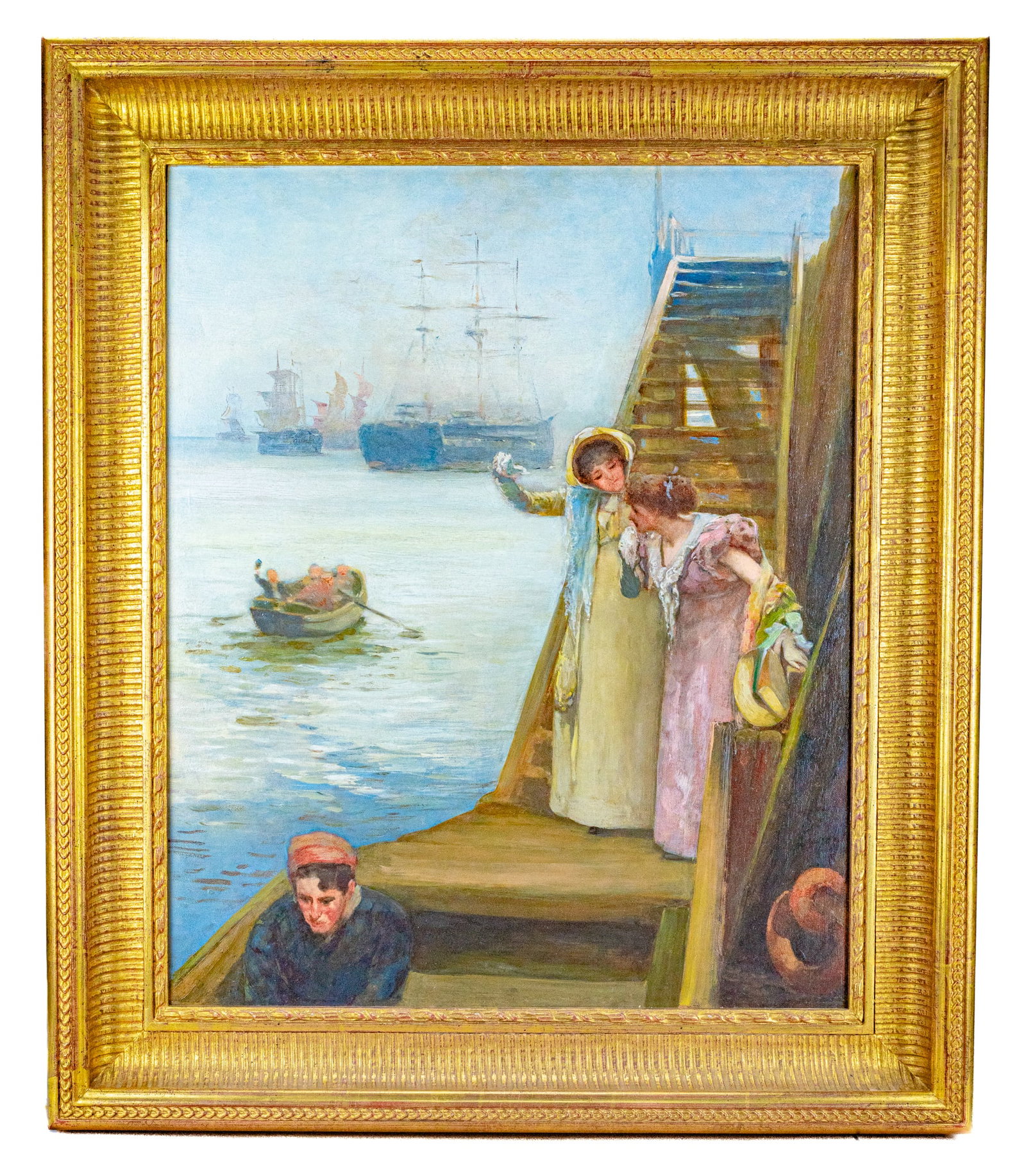 Seascape Oil On Board Painting By Edward Richard Taylor Titled; "Waiting For Their Men", (1 of 12)