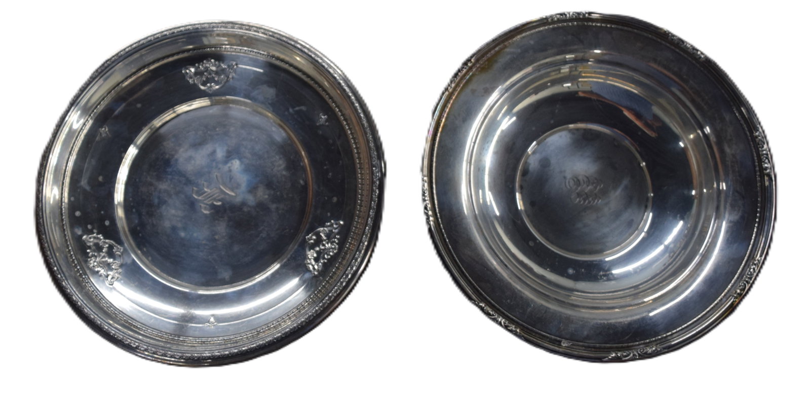 Two Sterling Silver Shallow Bowls: Two Sterling Silver shallow bowls including one Gorham. Approx. 22 Troy Oz. Dimensions: 10" Dia