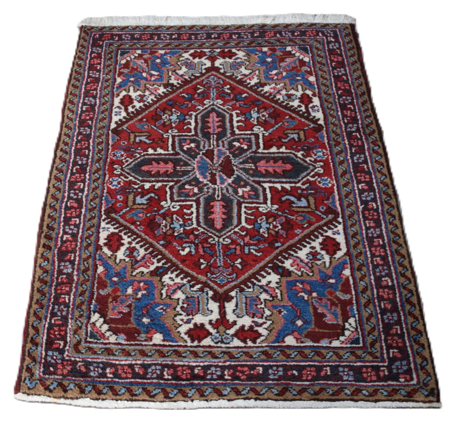 Oriental Scatter Rug: Oriental Persian scatter rug, multi-color with red, blue, and ivory field with multi-designs. Dimensions: 3' 1" x 4' 2"