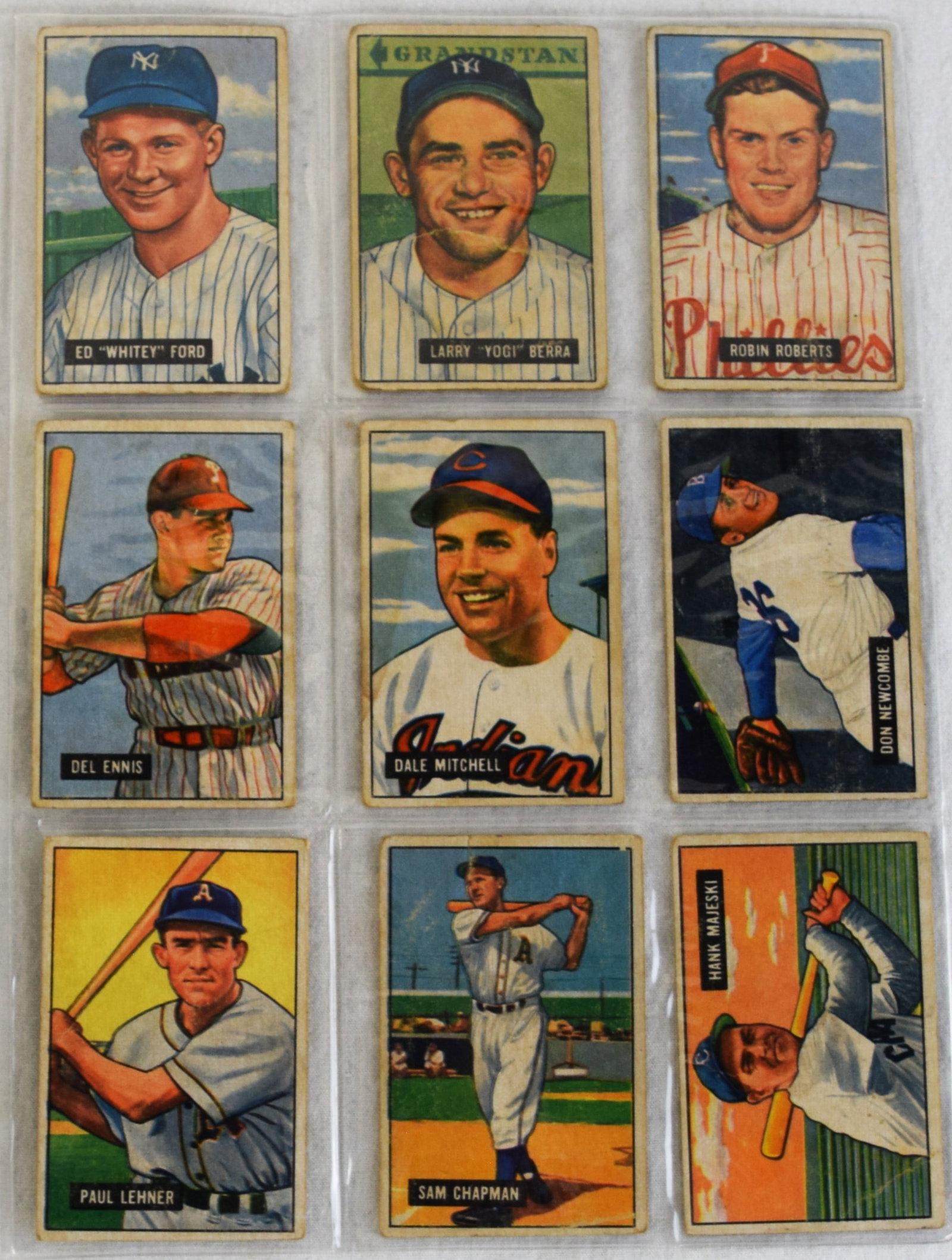 1951 Bowman Baseball Cards: 1951 Bowman baseball cards set of 242 cards to include Whitey Ford # 1, Yogi Berra # 2 and Duke Snider #90