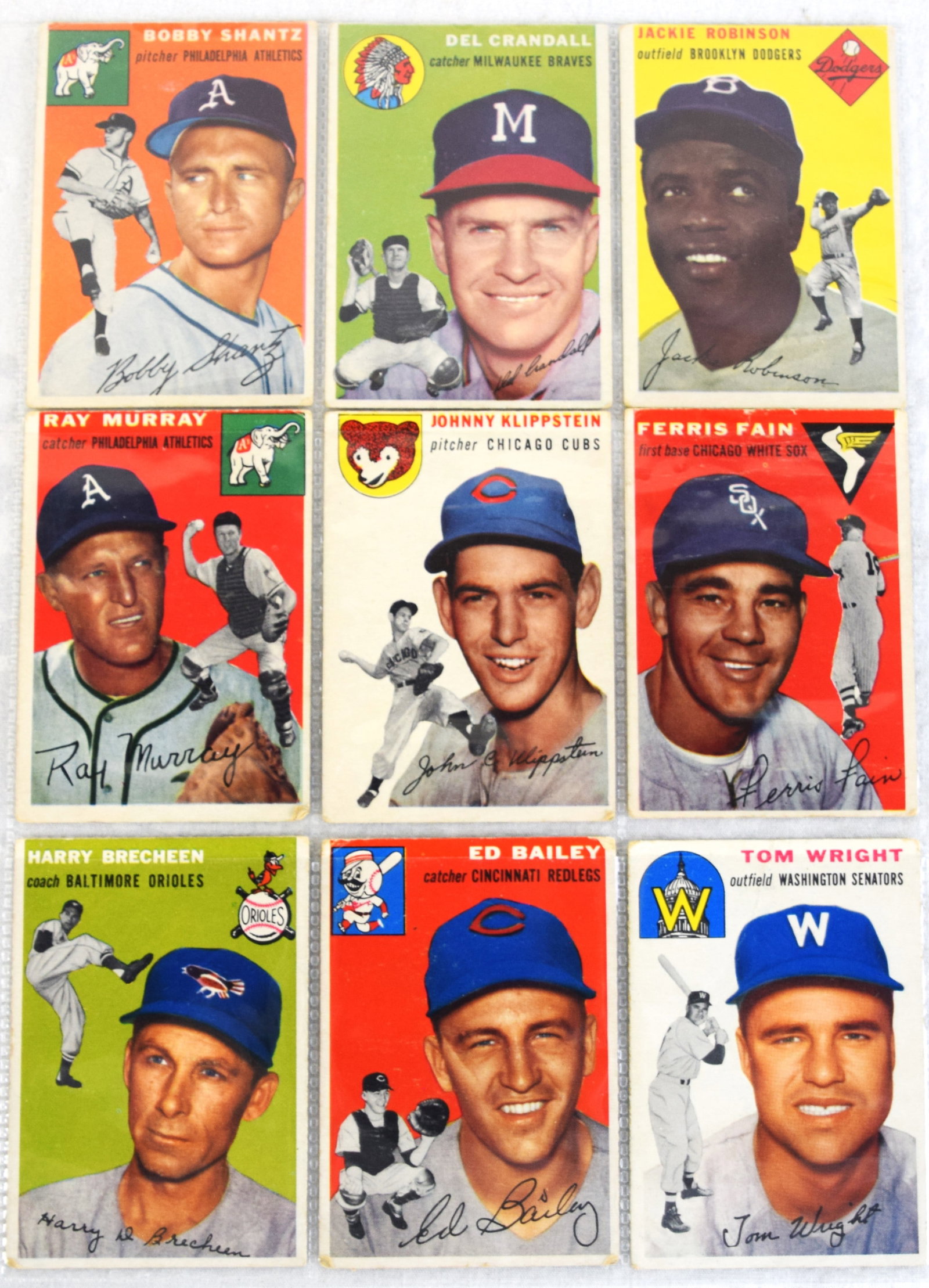 1954-55-56 Topps Baseball Cards: 1954 Topps baseball cards to include Jackie Robinson #10 and Del Crandall #12 plus 10 other cards, 1955 Topps set of 27 baseball cards to include Billy Herman #19 and Monte Irvin # 100 and 1956 Topps