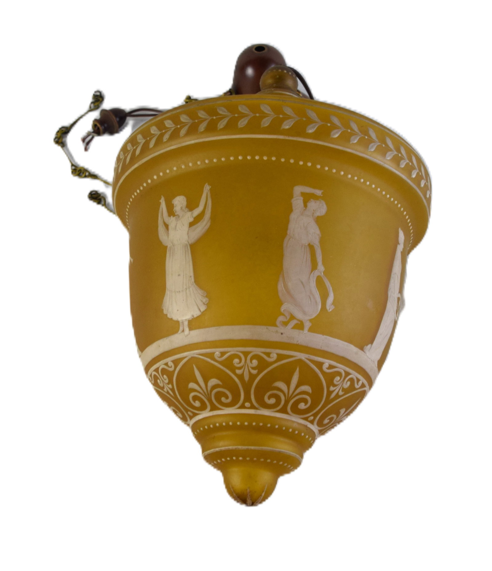 Unique circa 1910 Italian Work Tiffany Style, Cameo Opalien Pendant Ceiling Light With Romantic: Unique Antique circa 1910 Italian work tiffany style, cameo opaline pendant ceiling/foyer light with romantic dancing figures some playing instruments. Dimensions: 12" H of main globe