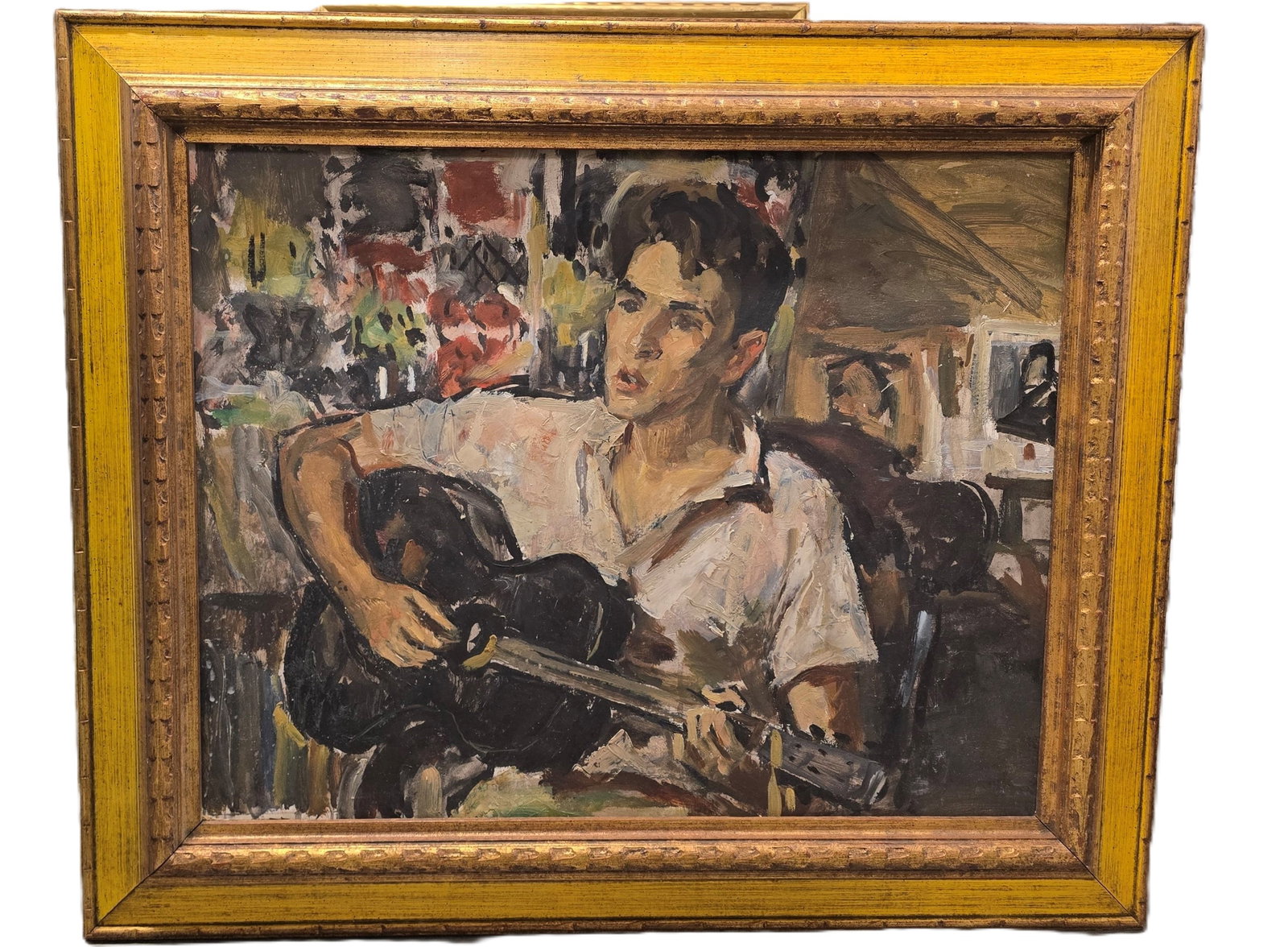 Gearld V. Davis Self Portrait with Guitar Oil On Board (1 of 6)
