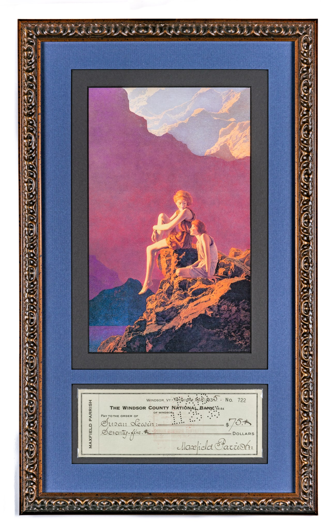 Original Signed And Framed 1935 Check By Famous Painter & Illustrator, Maxfield Parrish (1 of 8)