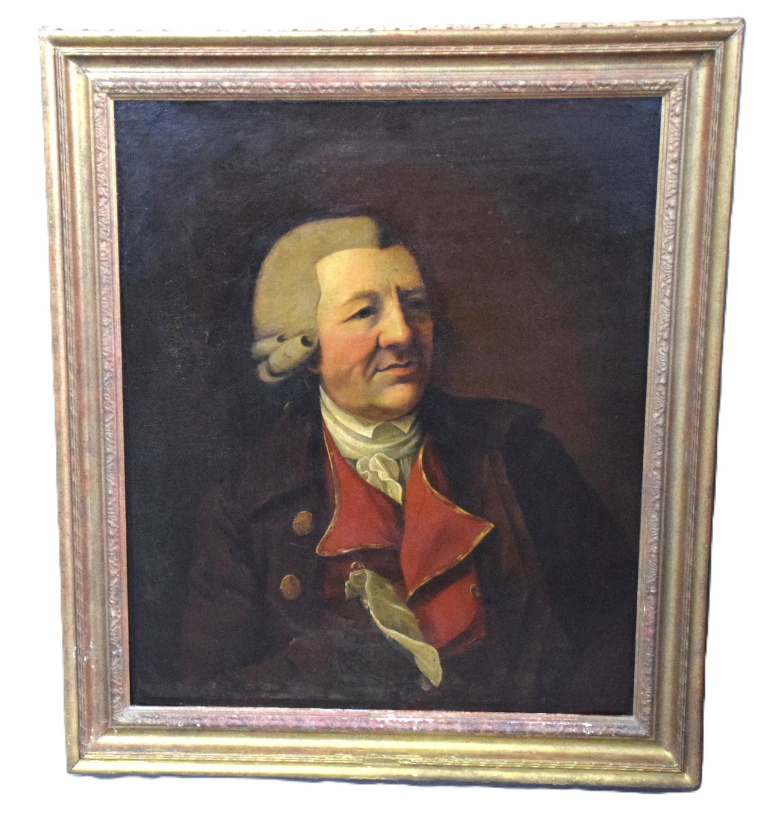 Portrait Of Clockmaker Frederick Rasch by Robert Dighton: Oil on canvas painting of clockmaker Frederick Rasch in a gold swept frame, indistinctly signed by Robert Dighton, annotated in pencil to stretcher with a James Bourlet label verso. Robert Dighton