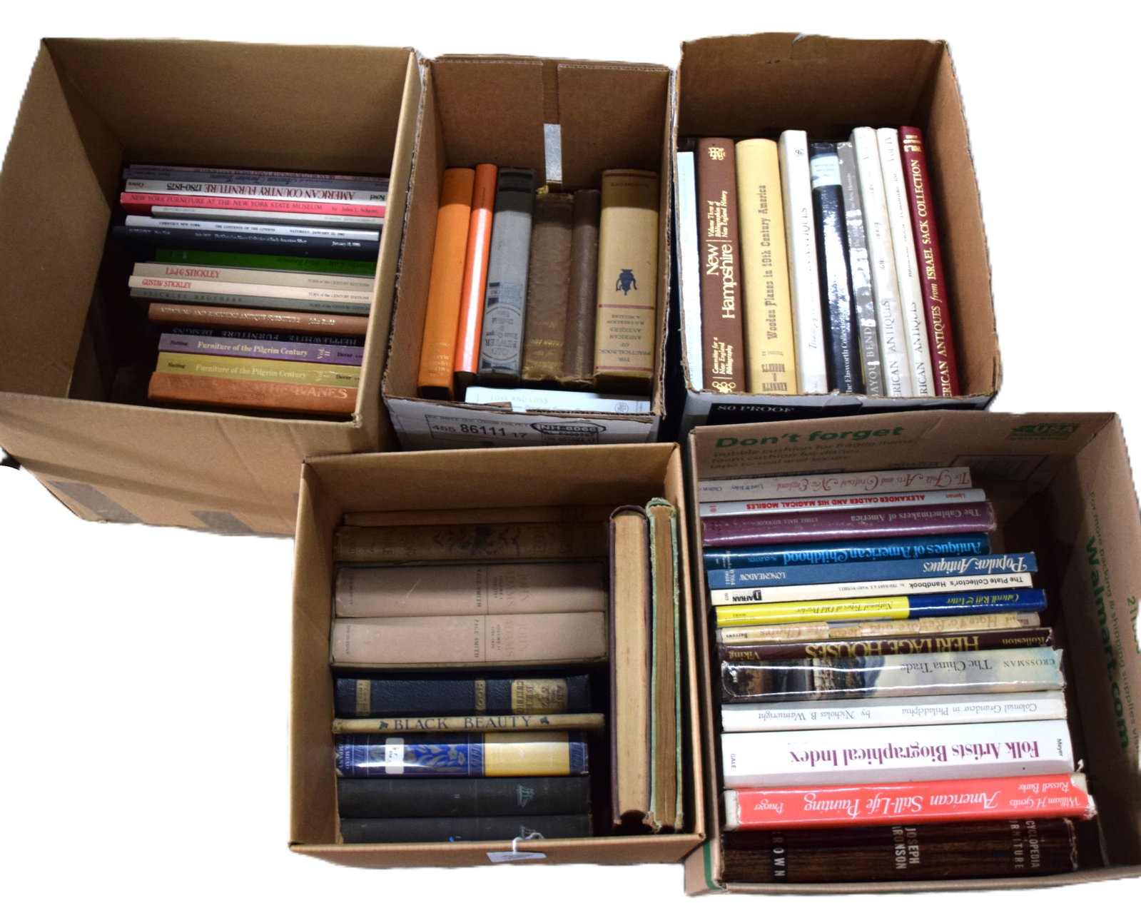Eight boxes of Antique Reference Books: Eight boxes of antique reference books to include "The Practical Book Of American Antiques", "Old Pewter, Brass, Copper" and dozens more