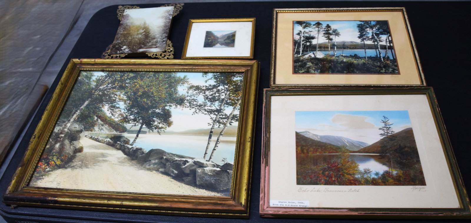 Large Sawyer Print Lot: 23 Piece Sawyer print lot to include "Old Man Of The Mountain", "Echo Lake", Franconia Notch", "The Flume" and more along with 80 to 100 old postcards