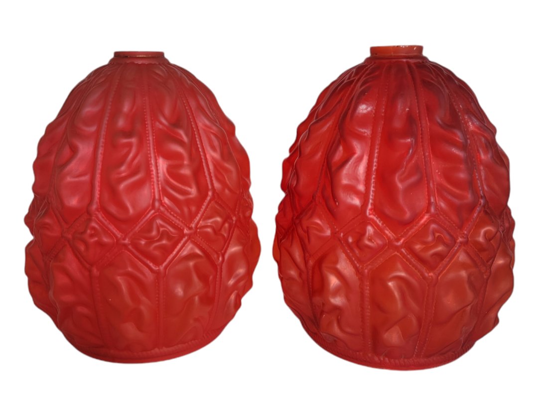 ANTIQUE BRADLEY AND HUBBARD CRANBERRY RED GLASS LAMP LIGHT - BOTTOM BASE GLOBES ONLY (2) (1 of 8)