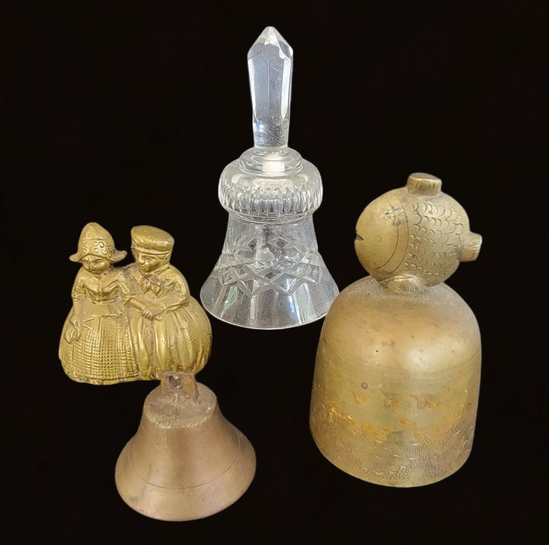 BELLS INCLUDING COUPLE, ETCHED GLASS BELL, AND FISH TOPPER BELL (1 of 8)